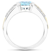 Bids.com 1.37 Carat Genuine Aquamarine and White Diamond 14K Yellow Gold with .925 Sterling Silver Ring Rings White Smoke size 7.00,size 6.00,size 8.00