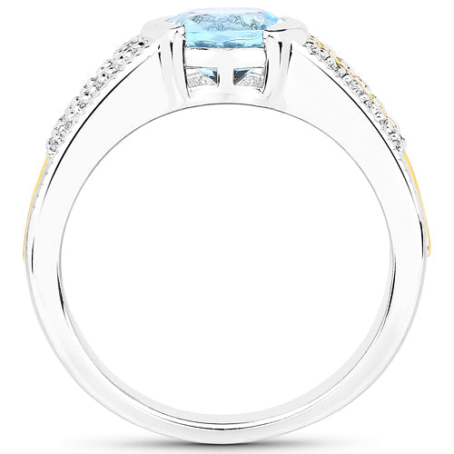 Bids.com 1.37 Carat Genuine Aquamarine and White Diamond 14K Yellow Gold with .925 Sterling Silver Ring Rings White Smoke size 7.00,size 6.00,size 8.00