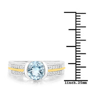 Bids.com 1.37 Carat Genuine Aquamarine and White Diamond 14K Yellow Gold with .925 Sterling Silver Ring Rings White Smoke size 7.00,size 6.00,size 8.00