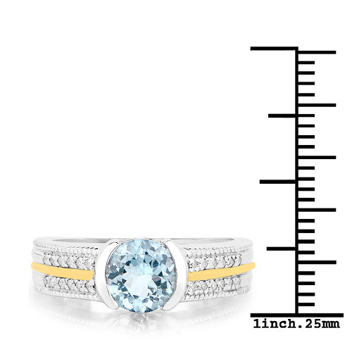 Bids.com 1.37 Carat Genuine Aquamarine and White Diamond 14K Yellow Gold with .925 Sterling Silver Ring Rings White Smoke size 7.00,size 6.00,size 8.00