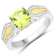 Bids.com 1.64 Carat Genuine Peridot and White Diamond 14K Yellow Gold with .925 Sterling Silver Ring Rings White Smoke size 7.00,size 6.00,size 8.00