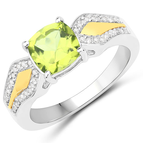 Bids.com 1.64 Carat Genuine Peridot and White Diamond 14K Yellow Gold with .925 Sterling Silver Ring Rings White Smoke size 7.00,size 6.00,size 8.00