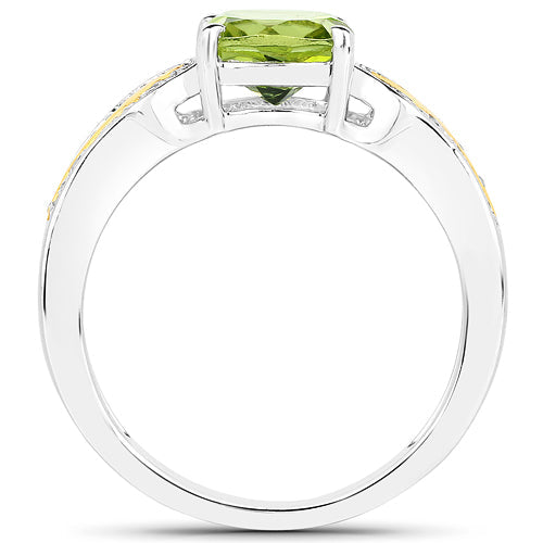 Bids.com 1.64 Carat Genuine Peridot and White Diamond 14K Yellow Gold with .925 Sterling Silver Ring Rings White Smoke size 7.00,size 6.00,size 8.00