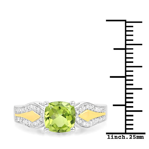 Bids.com 1.64 Carat Genuine Peridot and White Diamond 14K Yellow Gold with .925 Sterling Silver Ring Rings White Smoke size 7.00,size 6.00,size 8.00