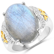 Bids.com 10.56 Carat Genuine Labradorite and White Diamond 14K Yellow Gold with .925 Sterling Silver Ring Rings White Smoke size 7.00,size 6.00,size 8.00