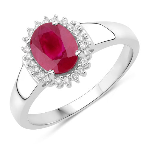 Bids.com 1.55 Carat Genuine Ruby and White Diamond 14K White Gold Ring Rings White Smoke size 6.00,size 7.00,size 8.00,size 5.00,size 9.00