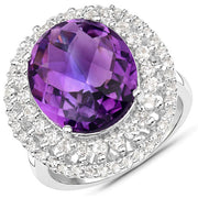 Bids.com 8.41 Carat Genuine Amethyst and White Topaz .925 Sterling Silver Ring Rings White Smoke size 6.00,size 5.00,size 7.00,size 8.00,size 10.00,size 9.00