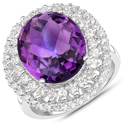 Bids.com 8.41 Carat Genuine Amethyst and White Topaz .925 Sterling Silver Ring Rings White Smoke size 6.00,size 5.00,size 7.00,size 8.00,size 10.00,size 9.00