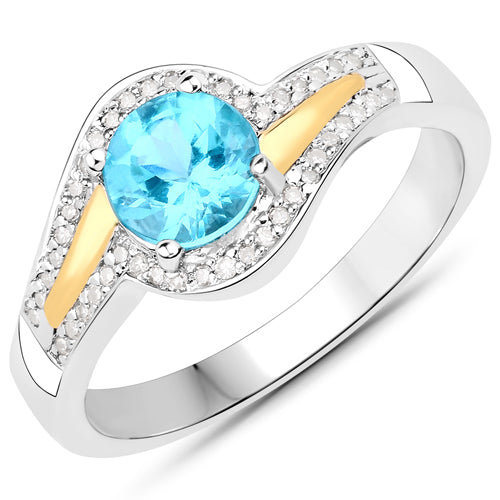 Bids.com 0.92 Carat Genuine Apatite and White Diamond .925 Sterling Silver Ring Rings White Smoke size 6.00,size 7.00,size 8.00