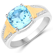Bids.com 2.74 Carat Genuine Swiss Blue Topaz and White Diamond .925 Sterling Silver Ring Rings White Smoke size 6.00,size 7.00,size 8.00