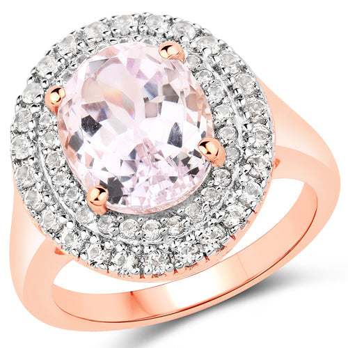 Bids.com 5.48 Carat Genuine Kunzite and White Topaz .925 Sterling Silver Ring Rings White Smoke size 7.00,size 6.00,size 8.00