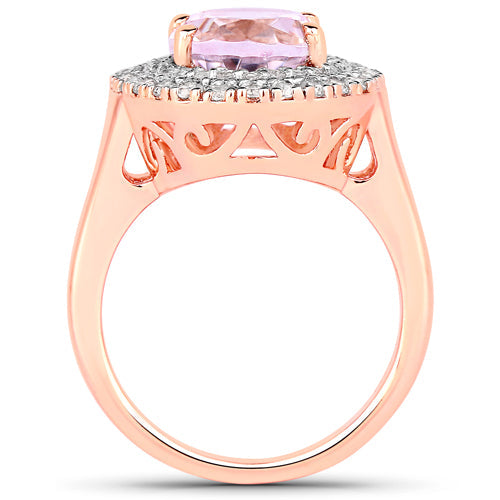Bids.com 5.48 Carat Genuine Kunzite and White Topaz .925 Sterling Silver Ring Rings White Smoke size 7.00,size 6.00,size 8.00