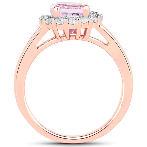 Bids.com 2.25 Carat Genuine Kunzite and White Topaz .925 Sterling Silver Ring Rings White Smoke size 7.00,size 6.00,size 8.00