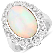 Bids.com 6.38 Carat Genuine Ethiopian Opal and White Diamond 14K White Gold Ring Rings White Smoke size 9.00,size 6.00,size 7.00,size 8.00,size 5.00