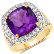 Bids.com 6.80 Carat Genuine Amethyst and White Diamond .925 Sterling Silver Ring Rings White Smoke size 7.00,size 6.00,size 8.00,size 9.00