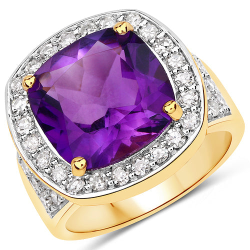 Bids.com 6.80 Carat Genuine Amethyst and White Diamond .925 Sterling Silver Ring Rings White Smoke size 7.00,size 6.00,size 8.00,size 9.00