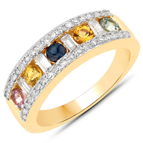 Bids.com 1.53 Carat Genuine Multi Sapphire .925 Sterling Silver Ring Rings White Smoke size 6.00,size 7.00,size 8.00