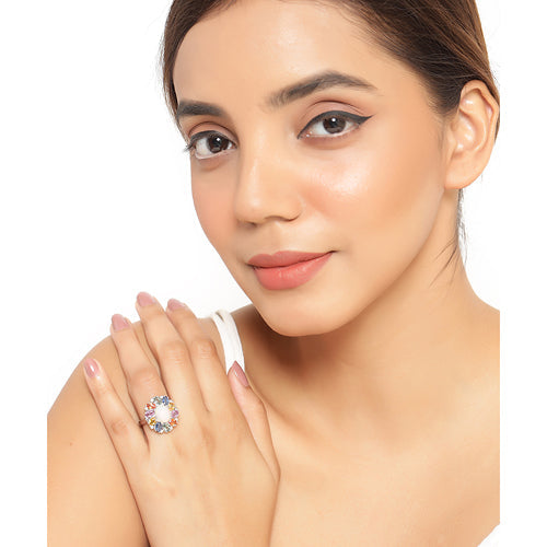 Bids.com 3.92 Carat Genuine Ethiopian Opal, Multi Sapphire and White Diamond .925 Sterling Silver Ring Rings White Smoke size 7.00,size 8.00,size 6.00,size 9.00,size 5.00,size 8.50