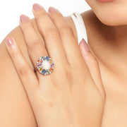 Bids.com 3.92 Carat Genuine Ethiopian Opal, Multi Sapphire and White Diamond .925 Sterling Silver Ring Rings Navajo White size 7.00,size 8.00,size 6.00,size 9.00,size 5.00,size 8.50