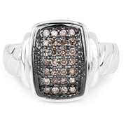 Bids.com 0.22 Carat Genuine Champagne Diamond .925 Sterling Silver Ring Rings White Smoke size 6.00,size 8.00,size 7.00,size 9.00