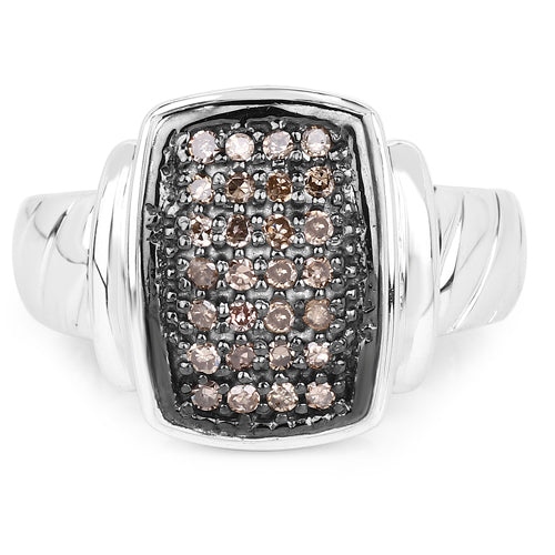 Bids.com 0.22 Carat Genuine Champagne Diamond .925 Sterling Silver Ring Rings White Smoke size 6.00,size 8.00,size 7.00,size 9.00