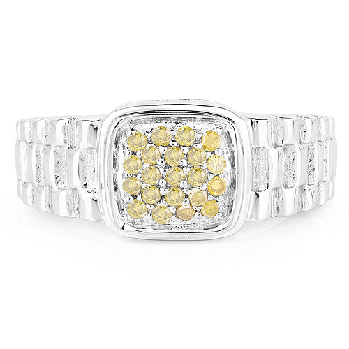 Bids.com 0.25 Carat Genuine Yellow Diamond .925 Sterling Silver Ring Rings White Smoke size 6.00,size 7.00,size 8.00,size 9.00