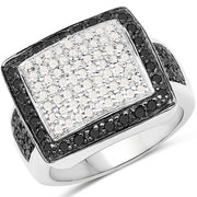 Bids.com 0.61 Carat Genuine Black Diamond and White Diamond .925 Sterling Silver Ring Rings White Smoke size 6.00,size 7.00,size 8.00,size 9.00