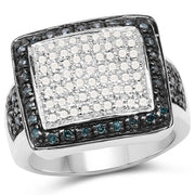 Bids.com 0.64 Carat Genuine White Diamond and Blue Diamond .925 Sterling Silver Ring Rings White Smoke size 6.00,size 7.00,size 8.00,size 9.00