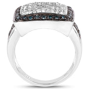 Bids.com 0.64 Carat Genuine White Diamond and Blue Diamond .925 Sterling Silver Ring Rings White Smoke size 6.00,size 7.00,size 8.00,size 9.00