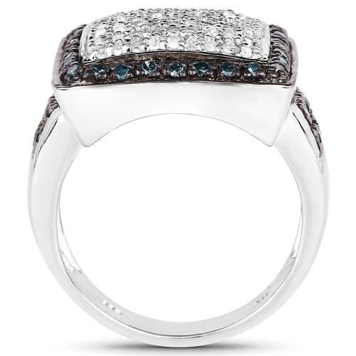 Bids.com 0.64 Carat Genuine White Diamond and Blue Diamond .925 Sterling Silver Ring Rings White Smoke size 6.00,size 7.00,size 8.00,size 9.00