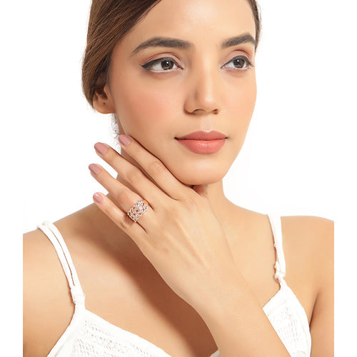 Bids.com 14K Rose Gold Plated 3.30 Carat Genuine Morganite .925 Sterling Silver Ring Rings White Smoke size 7.00,size 6.00,size 8.00,size 9.00,size 5.00