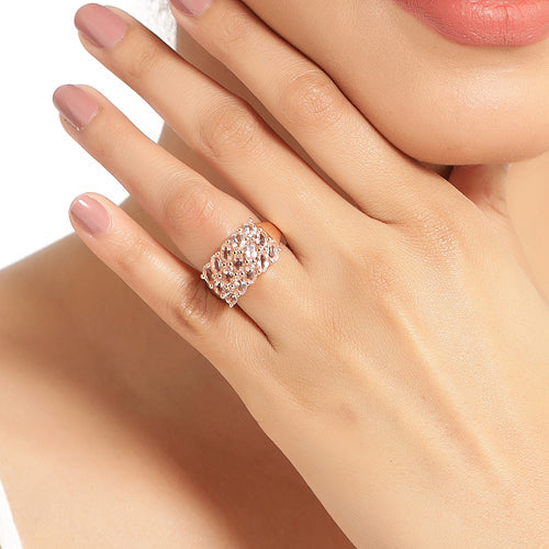 Bids.com 14K Rose Gold Plated 3.30 Carat Genuine Morganite .925 Sterling Silver Ring Rings Navajo White size 7.00,size 6.00,size 8.00,size 9.00,size 5.00