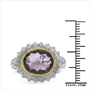 Bids.com Two Tone Plated 4.36 Carat Genuine Amethyst & White Topaz .925 Sterling Silver Ring Rings White Smoke size 6.00,size 7.00,size 8.00,size 9.00