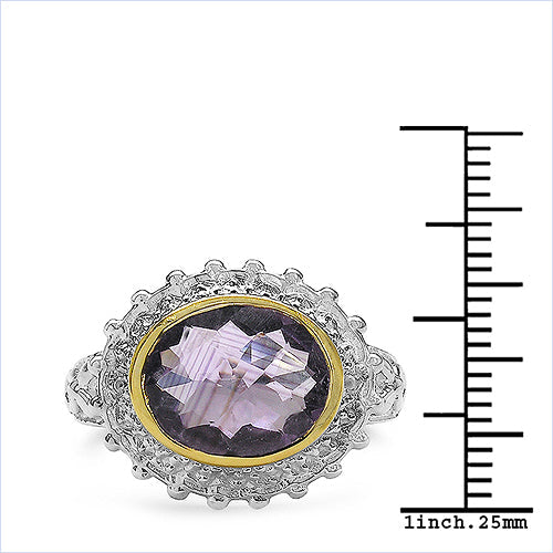 Bids.com Two Tone Plated 4.36 Carat Genuine Amethyst & White Topaz .925 Sterling Silver Ring Rings White Smoke size 6.00,size 7.00,size 8.00,size 9.00