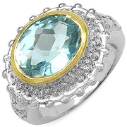 Bids.com Two Tone Plated 5.01 Carat Genuine Blue Topaz & White Topaz .925 Sterling Silver Ring Rings White Smoke size 6.00,size 7.00,size 8.00,size 9.00