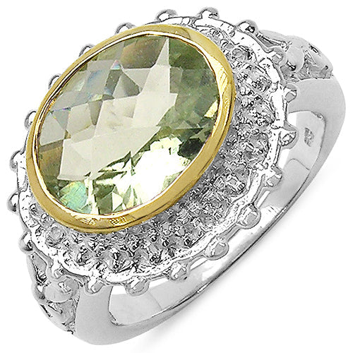 Bids.com Two Tone Plated 4.16 Carat Genuine Green Amethyst & White Topaz .925 Sterling Silver Ring Rings White Smoke size 6.00,size 8.00,size 7.00,size 9.00