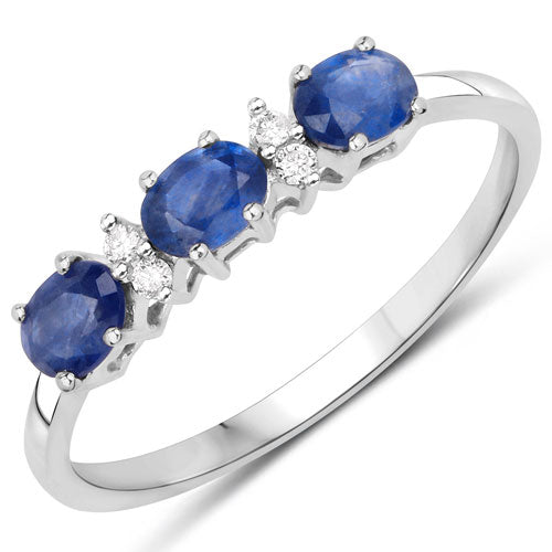Bids.com 0.70 Carat Genuine Blue Sapphire and White Diamond 10K Yellow Gold Ring Rings White Smoke size 6.00,size 7.00,size 8.00,size 9.00,size 5.00