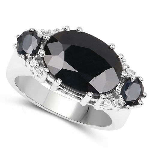 Bids.com 8.62 Carat Genuine Black Sapphire & White Topaz .925 Sterling Silver Ring Rings White Smoke size 7.00,size 6.00,size 8.00,size 9.00,size 5.00,size 10.00