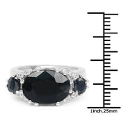 Bids.com 8.62 Carat Genuine Black Sapphire & White Topaz .925 Sterling Silver Ring Rings White Smoke size 7.00,size 6.00,size 8.00,size 9.00,size 5.00,size 10.00