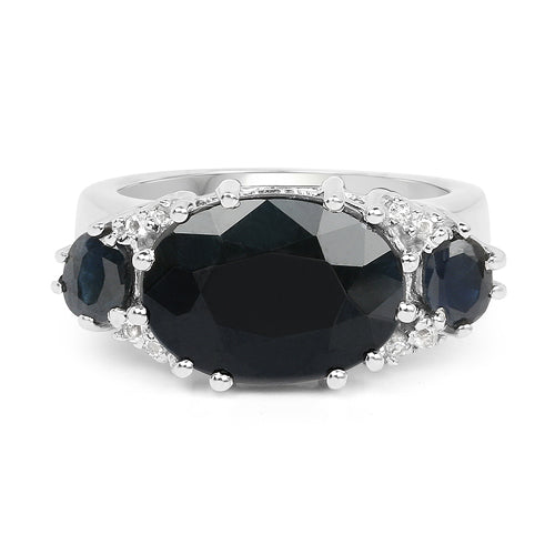 Bids.com 8.62 Carat Genuine Black Sapphire & White Topaz .925 Sterling Silver Ring Rings White Smoke size 7.00,size 6.00,size 8.00,size 9.00,size 5.00,size 10.00
