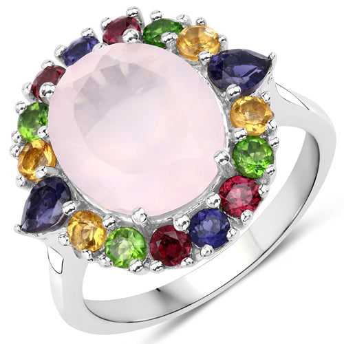 Bids.com 5.52 Carat Genuine Multi Stones .925 Sterling Silver Ring Rings White Smoke size 6.00,size 7.00,size 8.00,size 9.00