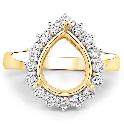 Bids.com 0.48 Carat Genuine White Diamond 14K Yellow Gold Semi Mount Ring - holds 11x9mm Pear Gemstone Rings White Smoke size 7.00,size 6.00,size 8.00
