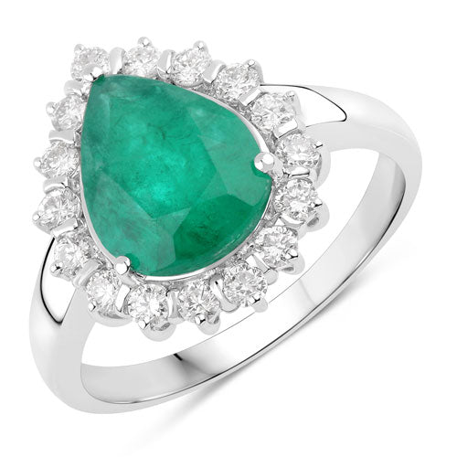Bids.com 3.33 Carat Genuine Zambian Emerald and White Diamond 14K White Gold Ring Rings White Smoke size 6.00,size 7.00,size 8.00,size 9.00,size 5.00