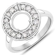 Bids.com 0.48 Carat Genuine White Diamond 14K White Gold Semi Mount Ring - holds 8.00mm Round Gemstone Rings White Smoke size 7.00,size 6.00,size 8.00