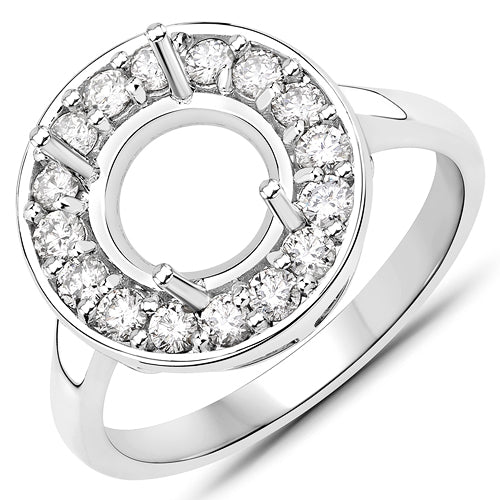 Bids.com 0.48 Carat Genuine White Diamond 14K White Gold Semi Mount Ring - holds 8.00mm Round Gemstone Rings White Smoke size 7.00,size 6.00,size 8.00