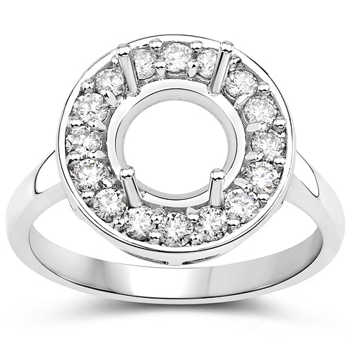 Bids.com 0.48 Carat Genuine White Diamond 14K White Gold Semi Mount Ring - holds 8.00mm Round Gemstone Rings White Smoke size 7.00,size 6.00,size 8.00