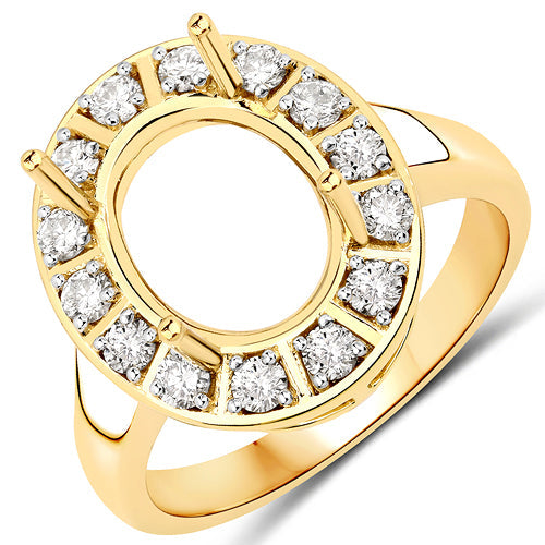 Bids.com 0.42 Carat Genuine White Diamond 14K Yellow Gold Semi Mount Ring - holds 11x9mm Oval Gemstone Rings White Smoke size 7.00,size 6.00,size 8.00