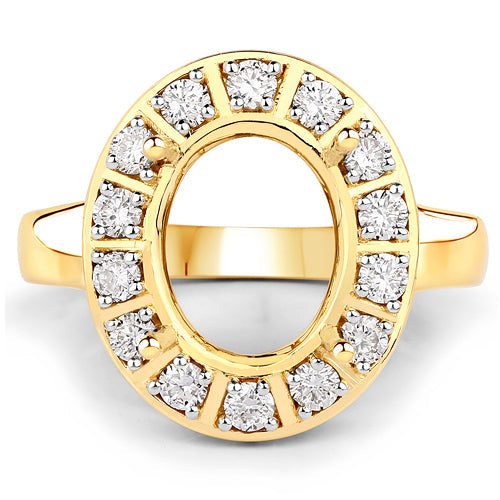 Bids.com 0.42 Carat Genuine White Diamond 14K Yellow Gold Semi Mount Ring - holds 11x9mm Oval Gemstone Rings White Smoke size 7.00,size 6.00,size 8.00