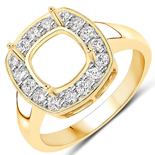 Bids.com 0.48 Carat Genuine White Diamond 14K Yellow Gold Semi Mount Ring - holds 8x8mm Cushion Gemstone Rings White Smoke size 7.00,size 6.00,size 8.00