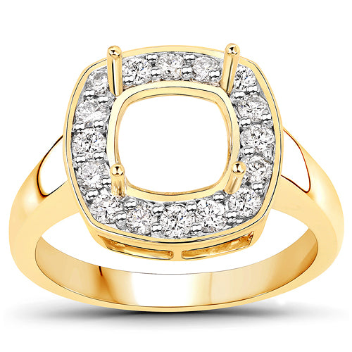 Bids.com 0.48 Carat Genuine White Diamond 14K Yellow Gold Semi Mount Ring - holds 8x8mm Cushion Gemstone Rings White Smoke size 7.00,size 6.00,size 8.00